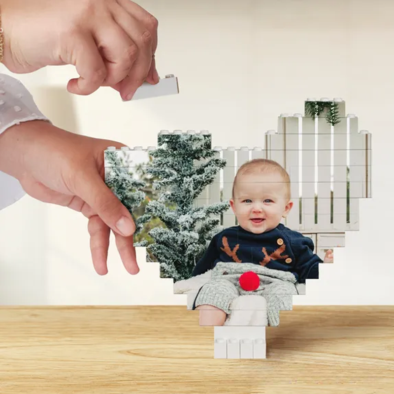 Personalized Photo Heart Shape Block Puzzles Photo Gift Gifts for Father Mother Daughter Son Friend Sister Besties Birthday Christmas Gift for Family