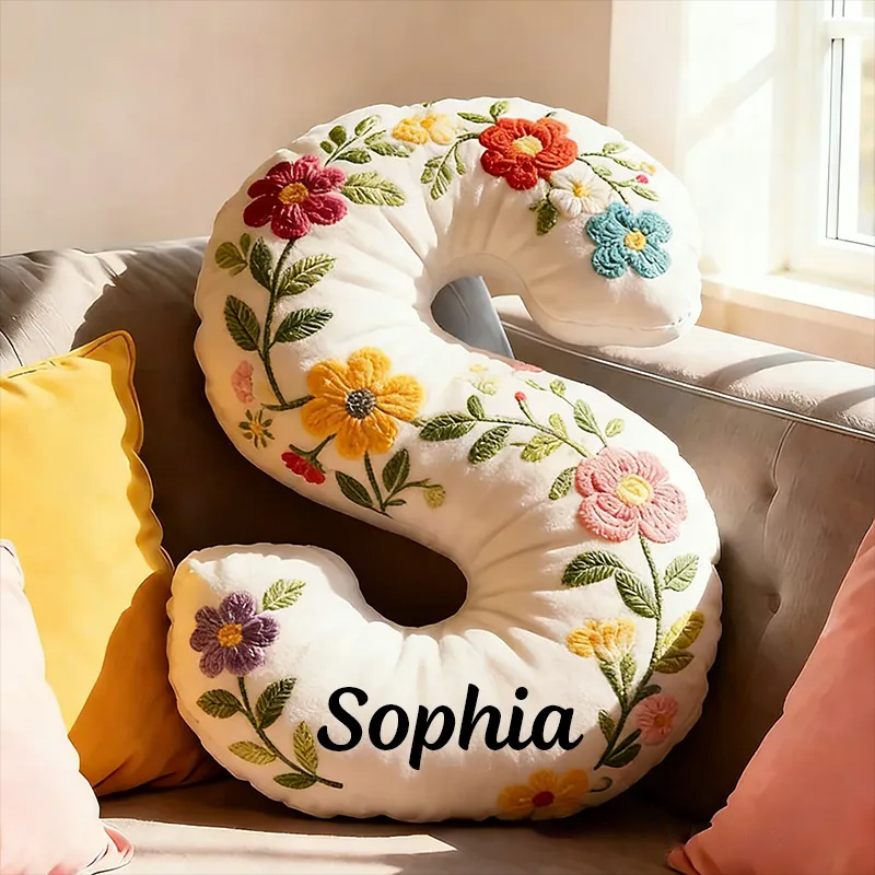 Personalized Letter Pillow with Name Graphic 3D Print Floral Design Custom Double Sided Pillow Gift for Kids Gardening Lovers Gift
