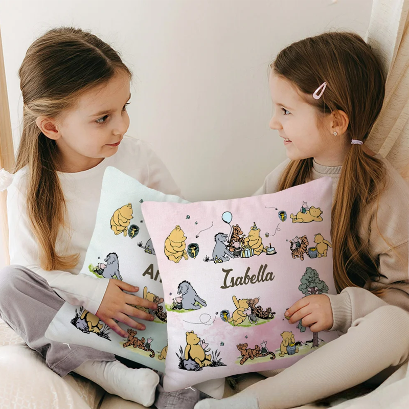 Personalized Classic Winnie the Pooh Soft Throw Pillow Cover with Name Birthday Baby Shower Gift for Newborn Boys Girls