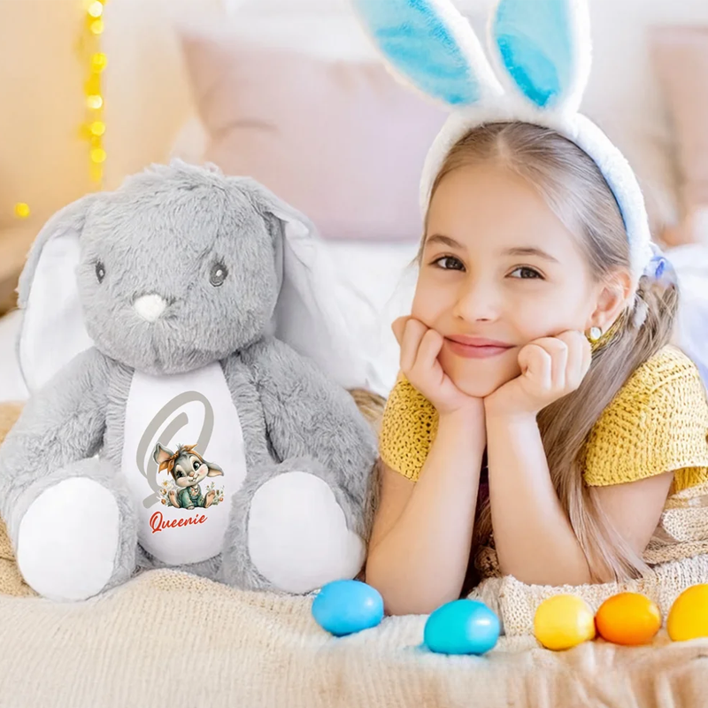 Personalized Cute Rabbit Plush Easter Bunny Stuffed Toy with Initial and Name Easter Gift for Newborns Kids