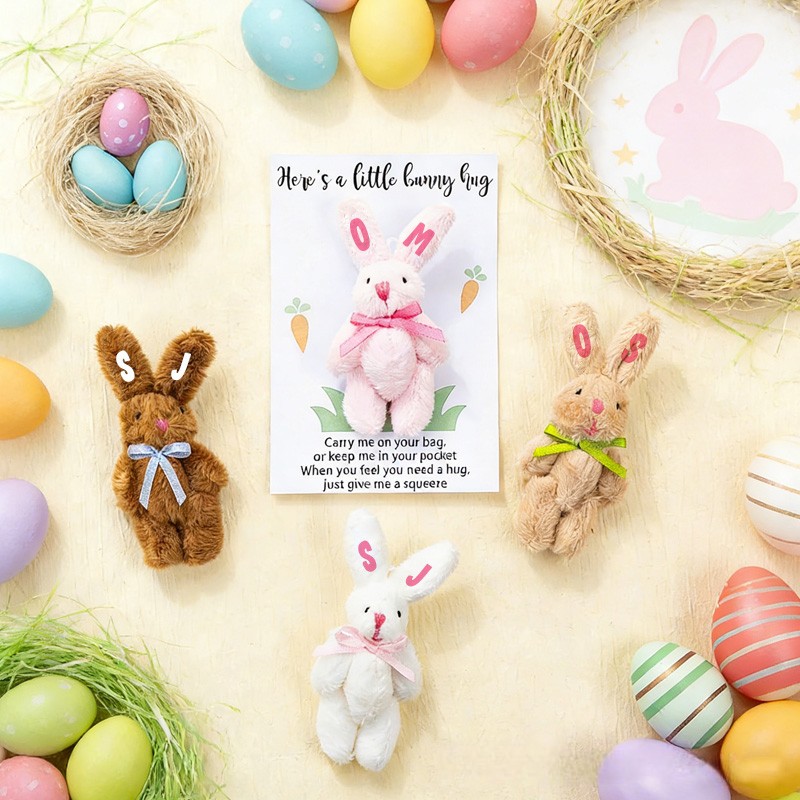 Personalized Cute Tiny Plush Pocket Hug Bunny Stuffed Companion Toy with Name Card Easter Basket Stuffers Holiday Easter Birthday Gift for Kids
