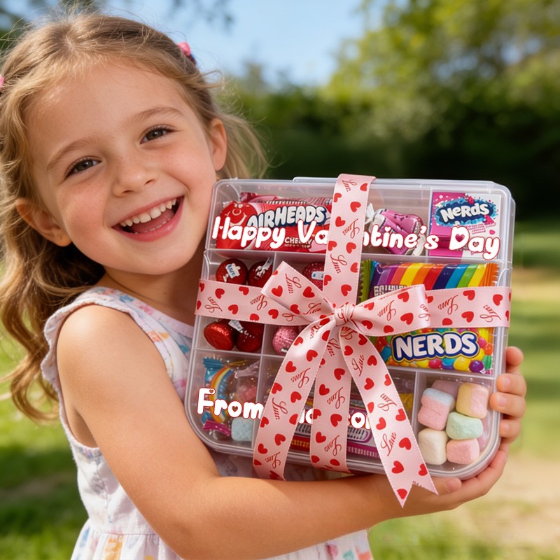 Personalized Valentines Theme Custom Name Sweet Gift Heart Ribbon Treat Collection Pops Candy Box