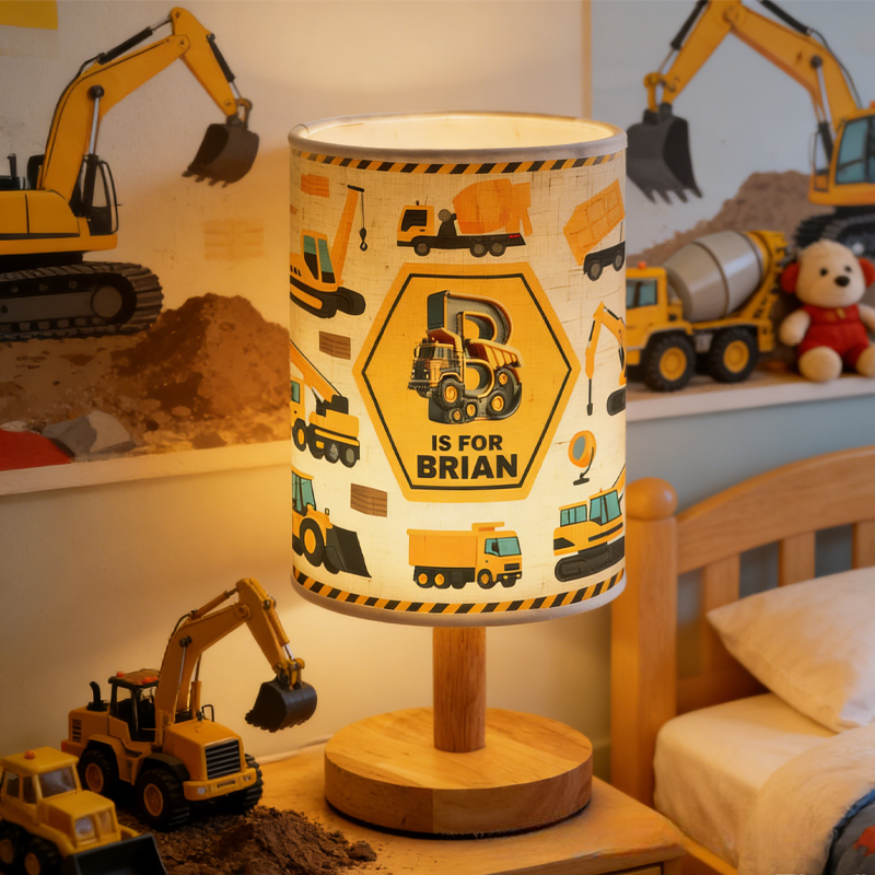 Personalized Construction Truck Letter Fabric Lamp Birthday Gift for Kids