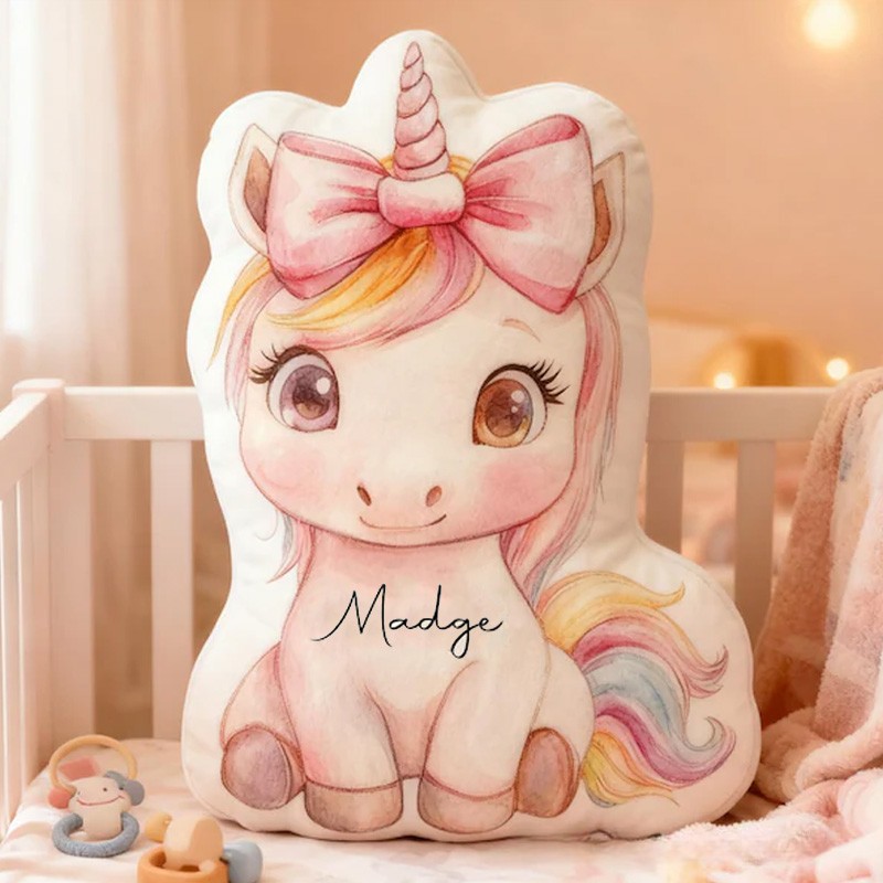 Personalized Fantasy Theme Custom Name Adorable Dream Horse Pastel Color Soft Decorative 3D Print Pillow