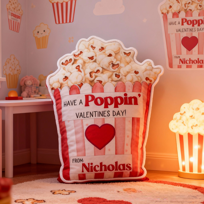 Personalized Valentine's Day Popcorn with Name Graphic 3D Print Pillow Valentine's Day Gifts Funny Gifts