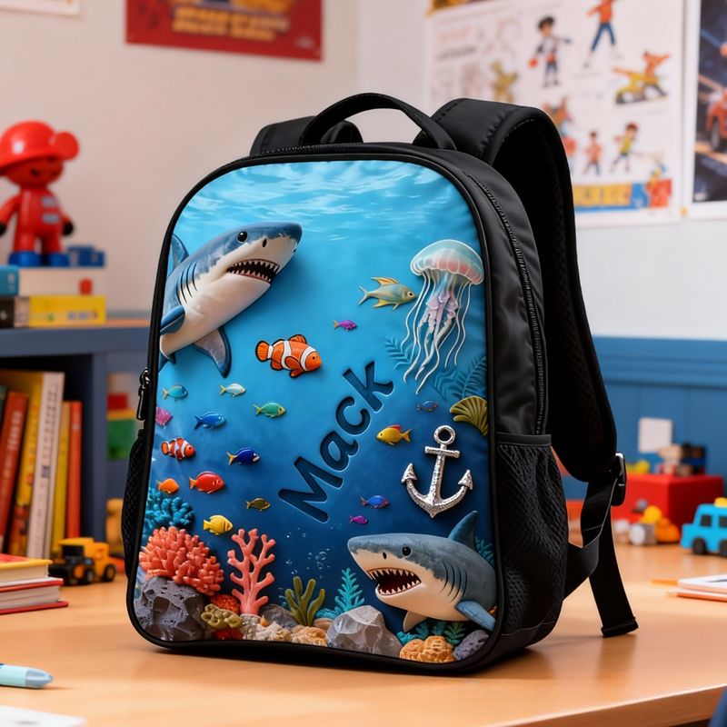 Personalized Underwater World Design and Custom Name Backpack for Kids Black to School Gift 