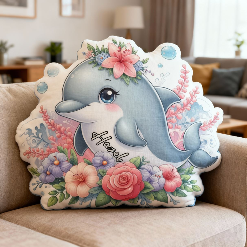 Personalized Cartoon Dolphin Print with Name Graphic 3D Print Pillow Christmas Gift for Kids or Baby Birthday Gift