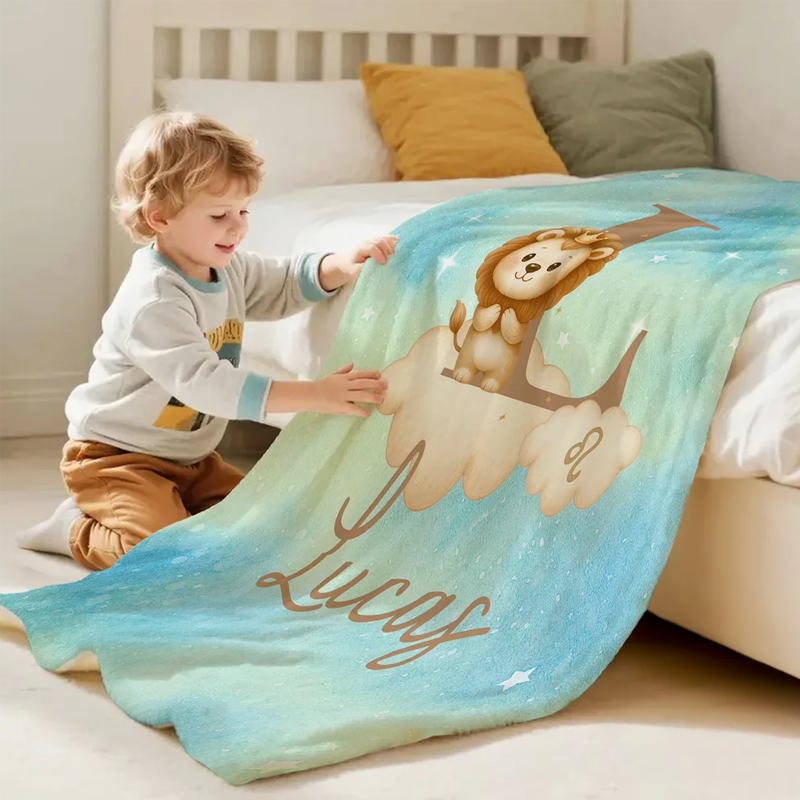 Personalized Starry Sky 12 Zodiac Animal Soft Throw Blanket with Name and Initial Daily Use Birthday Gift for Children Girls Boys