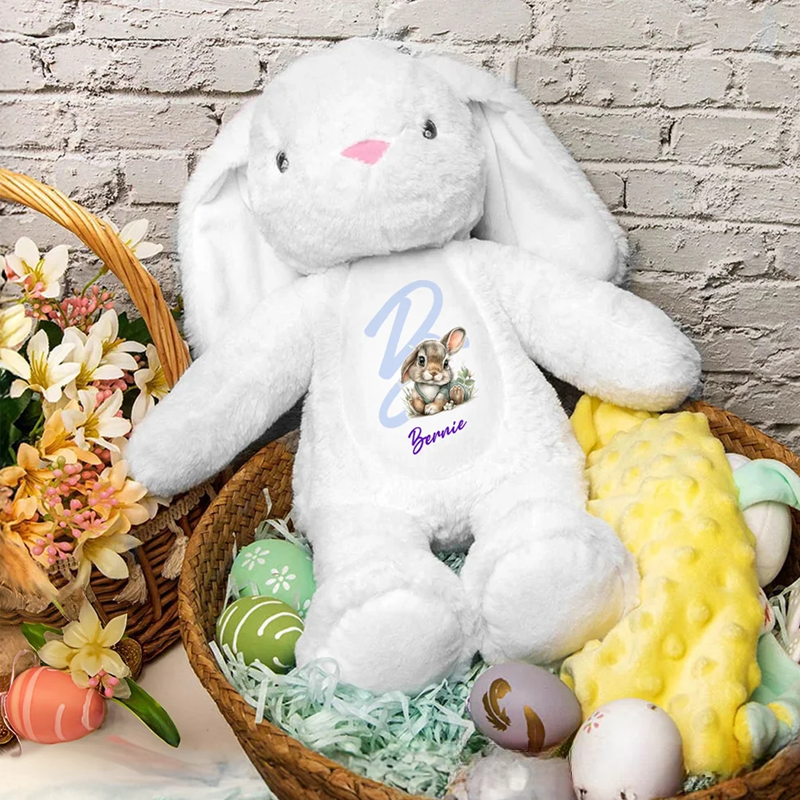 Personalized Cute Rabbit Plush Easter Bunny Stuffed Toy with Initial and Name Easter Gift for Newborns Kids