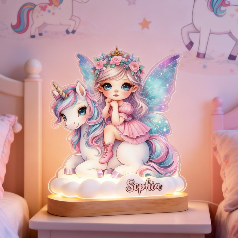 Personalized Flower Fairy and Dream Horse Kid Shaped Plaque Light Base Birthday Gifts Gift for Kids