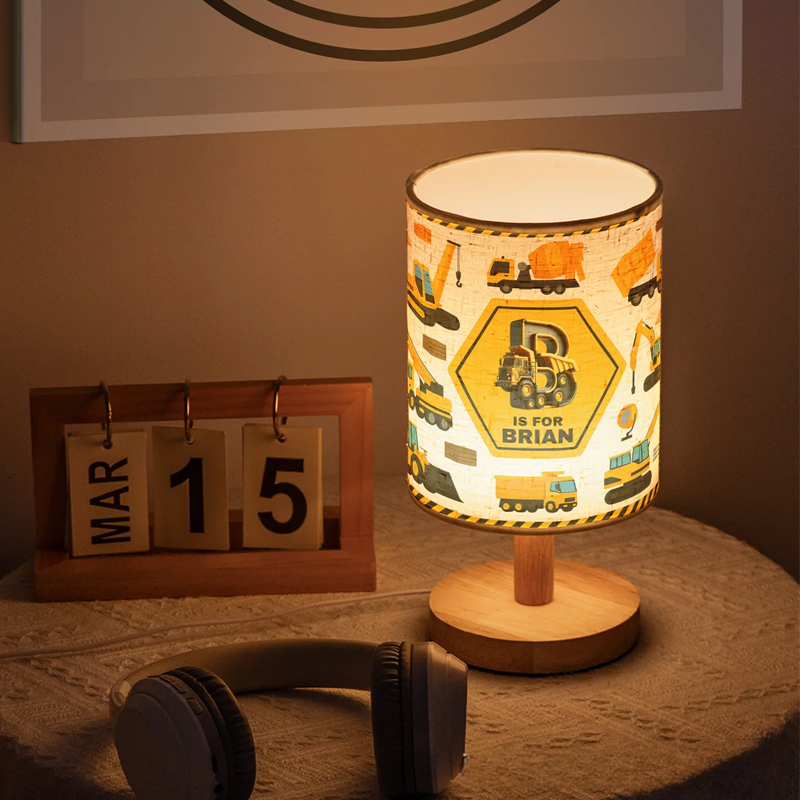 Personalized Construction Truck Letter Fabric Lamp Birthday Gift for Kids