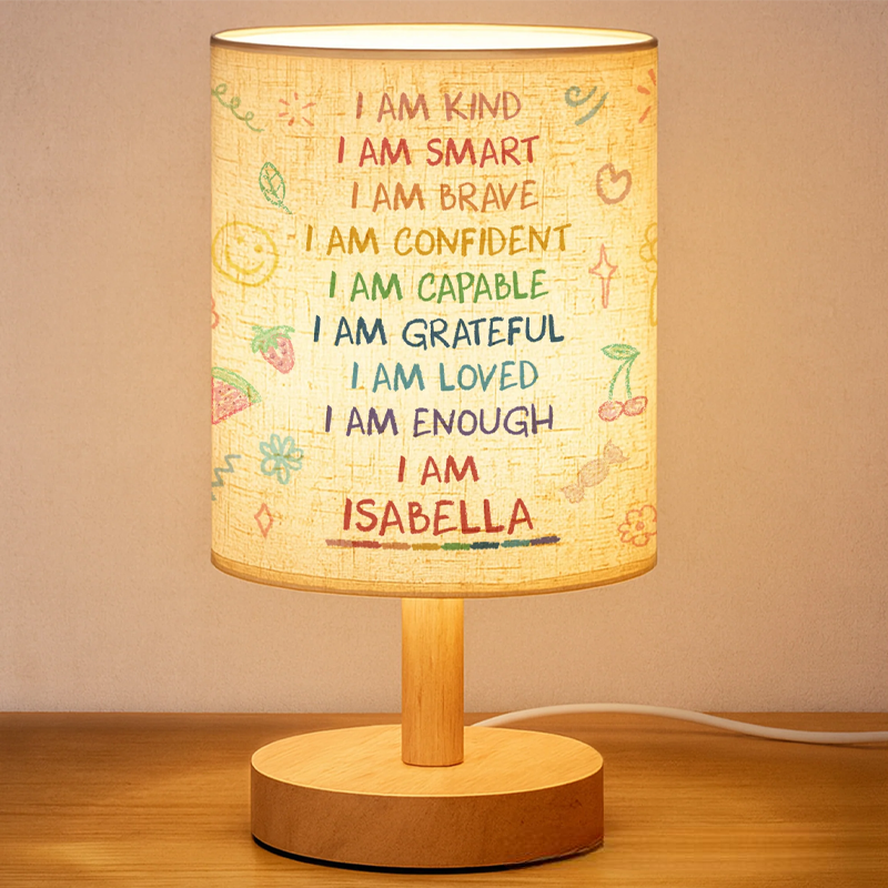 Personalized I Am Inspirational Words Fabric Lamp Custom Lamp Gift for Daughter and Self Empowerment Lovers