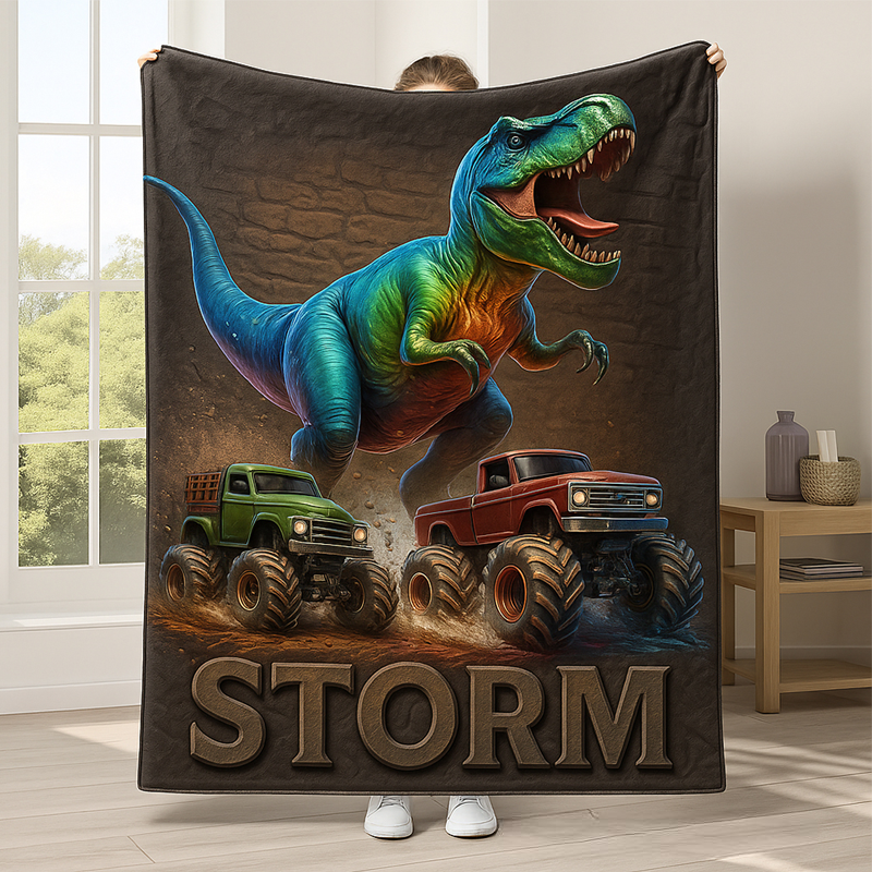 Personalized Dinosaur Themed Blanket with Name Home Decor Birthday Gift for Boys Dinosaur Lovers