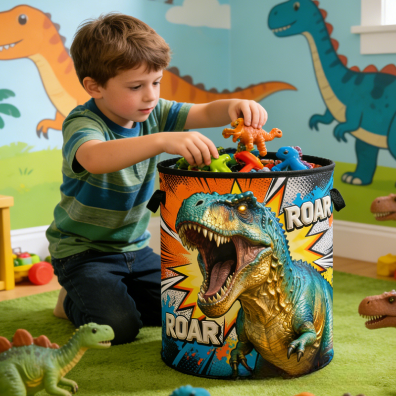 Personalized Cartoon Style Dinosaur Themed Laundry Basket Birthday Gift for Kids