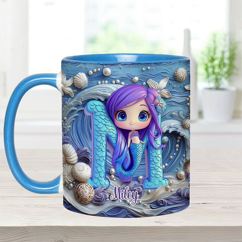 Personalized Beautiful Mermaid Letter Kid Accent Mug Birthday Gifts for Kids