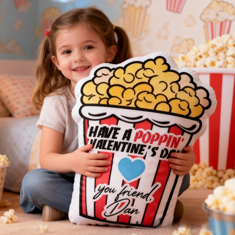 Personalized Cute Valentine's Day Popcorn with Name Graphic 3D Print Pillow Valentine's Day Gifts Funny Gifts