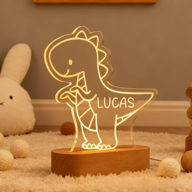 Personalized Tractor and Dinosaur Night Light New Baby Gift Kids Bedroom Lamp 1st Christmas Gift