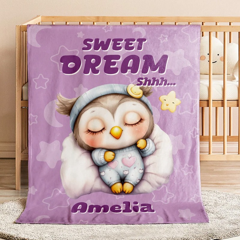 Personalized Stars Moons Clouds Sweet Dream Cartoon Animals Soft Throw Blanket with Name Home Decor Birthday Christmas Gift for Kids