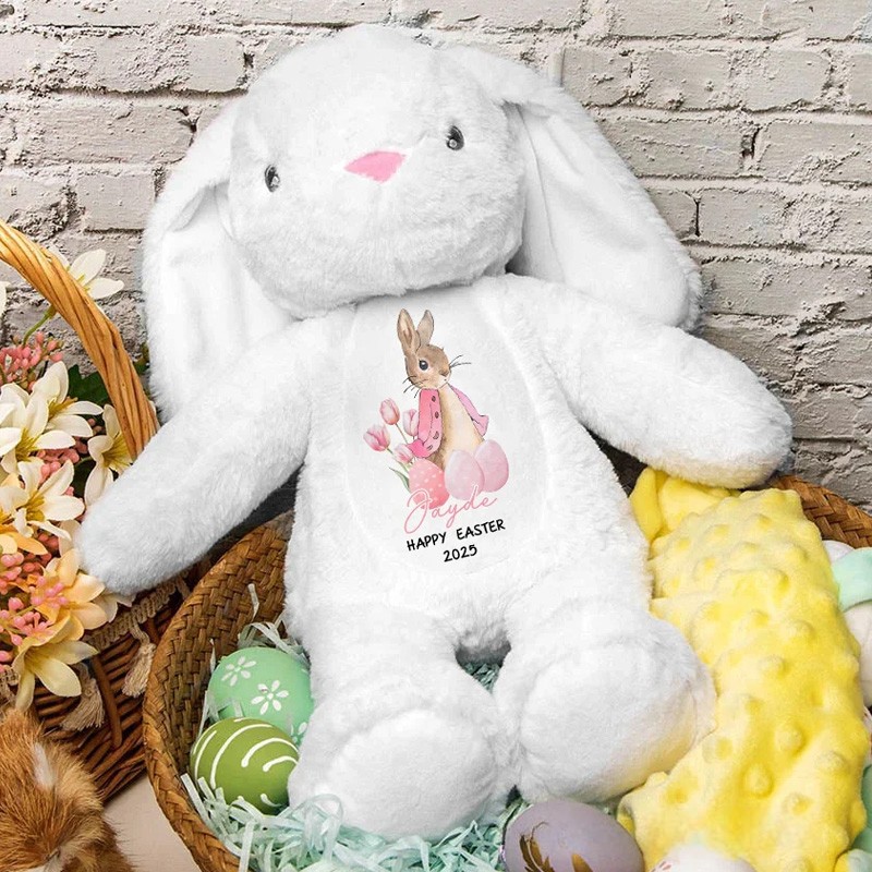 Personalized Peter Rabbit Easter Eggs Cute Bunny Plush Stuffed Animal Toy with Name and Year First Easter Holiday Baby Shower Gift for Kids