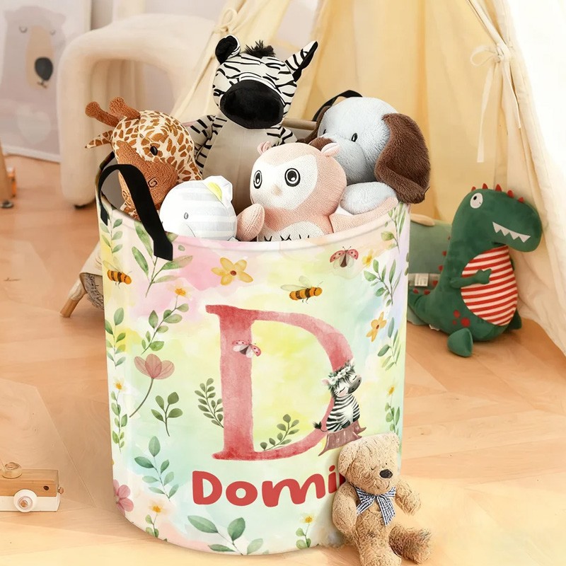 Personalized Cartoon Forest Animal Laundry Storage Basket with Name and Initial Daily Use Birthday Gift for Friend Family