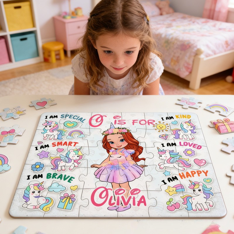Personalized Fun Magical Princess Theme Custom Name Alphabet Learning Motivational Design Puzzle
