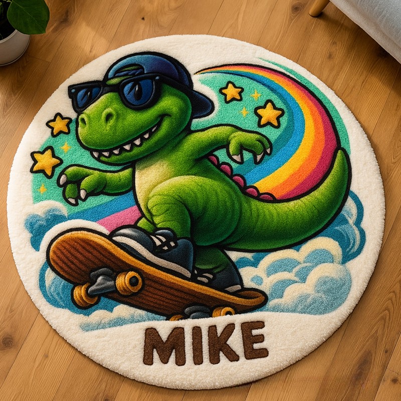 Personalized Dinosaur Monster Truck Custom Name Soft Decorative Gift Adventure Style Cozy Bedroom Fun Playtime Explorer Boy Room Creative Carpet Rug for Kids