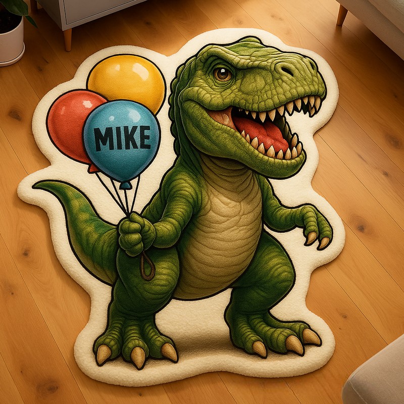 Personalized Dinosaur Custom Name Soft Decorative Gift Cute Style Cozy Bedroom Blue Green Cartoon T Rex Fun Playtime Adventure Boy Room Creative Carpet Rug for Kids