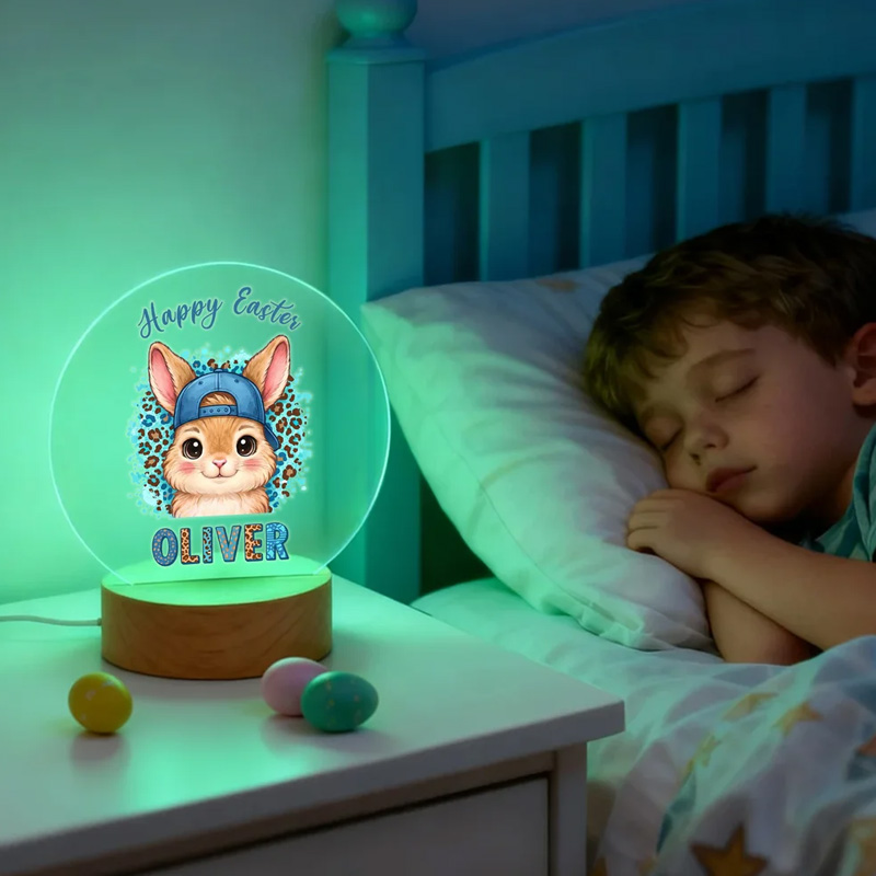 Leopard Print Rabbit LED Night Light Name Easter Gift