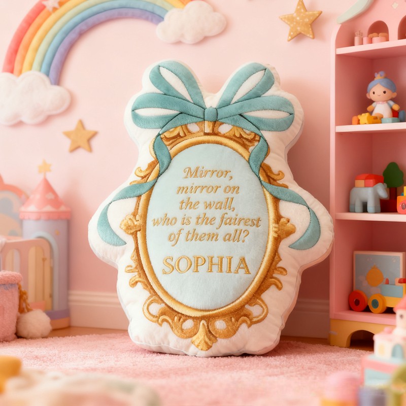 Personalized Princess Mirror Shape Custom Name Soft Decorative Gift Fairytale Princess Style Elegant Nursery Room Charming Quote Graphic 3D Print Pillow