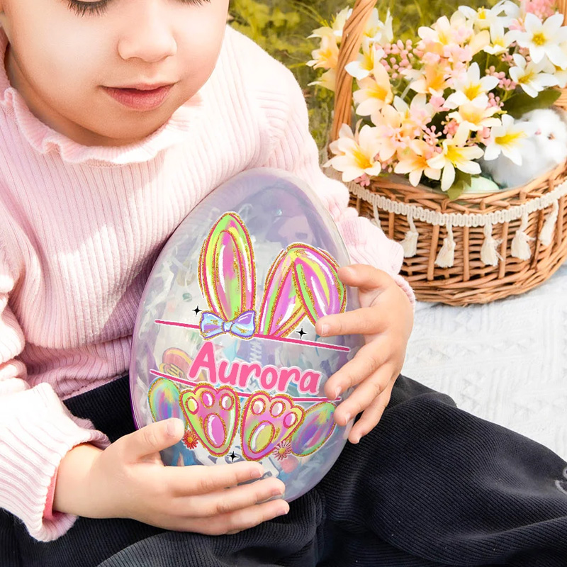 Personalized Faux Glitter Colorful Bunny Design Fillable Jumbo Easter Egg with Name Holiday Basket Stuffers Easter Birthday Party Favors Gift for Kids