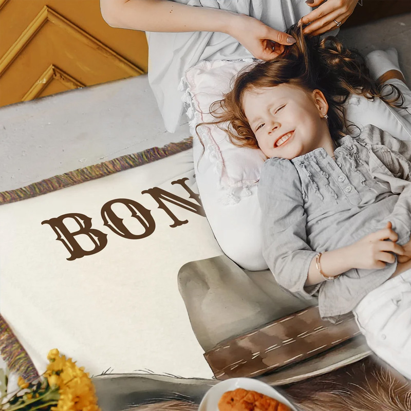 Personalized Rustic Fringed Western Cowboy Highland Cow Soft 100% Cotton Baby Blanket with Name Nursery Decor Baby Shower Gift for New Baby Kids