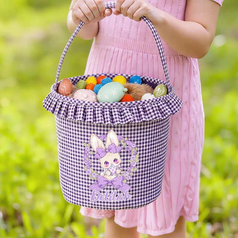 Personalized Multi Color Large Capacity Polka Dot Bow Easter Basket with Name Party Favor Gift for Boys Girls
