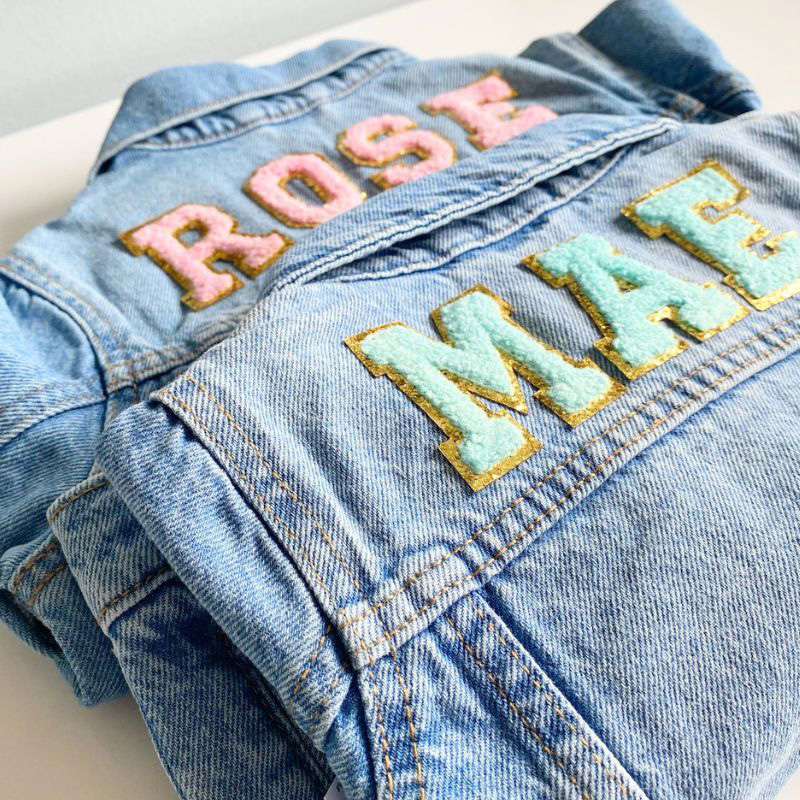 Personalized colorful Letter Chenille Patch Custom Name Soft Classic Style Trendy Casual Outfit Gift Kid Denim Jacket