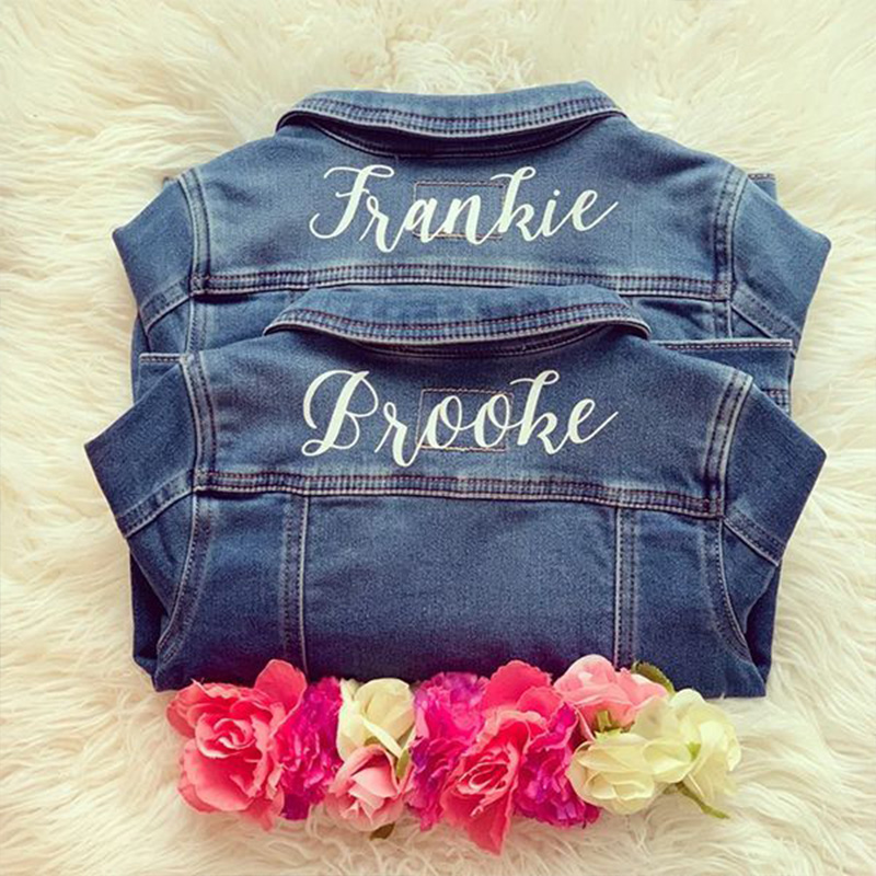 Personalized Elegant Script Name Custom Minimalist Style Classic Chic Outfit Gift Kid Denim Jacket