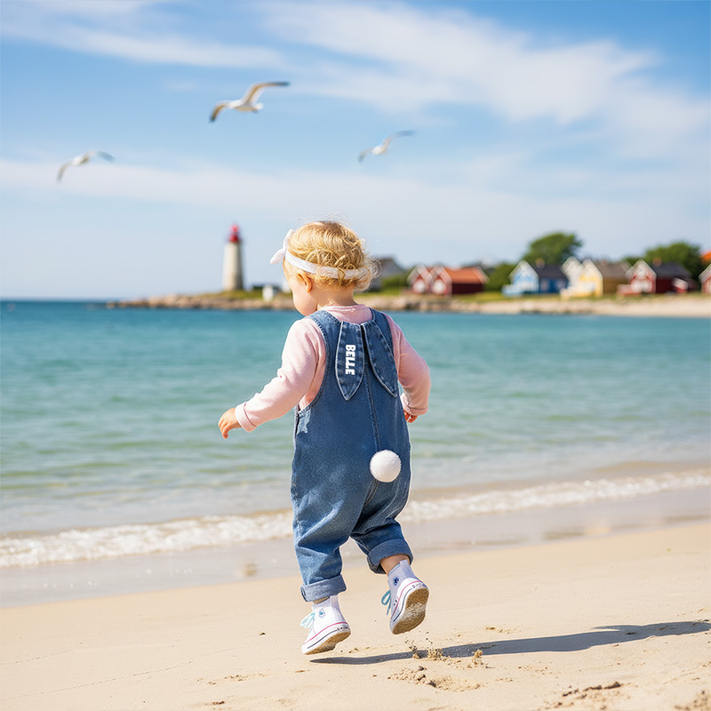 Personalized Custom Name Cute Tail Soft Playful Style Easter Outfit Adorable Toddler Gift Bunny Ears Denim Overalls