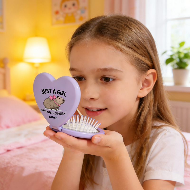 Personalized Lovely Heart Compact Custom Name Gift Portable Folding Cushion Comb Gift for Girl