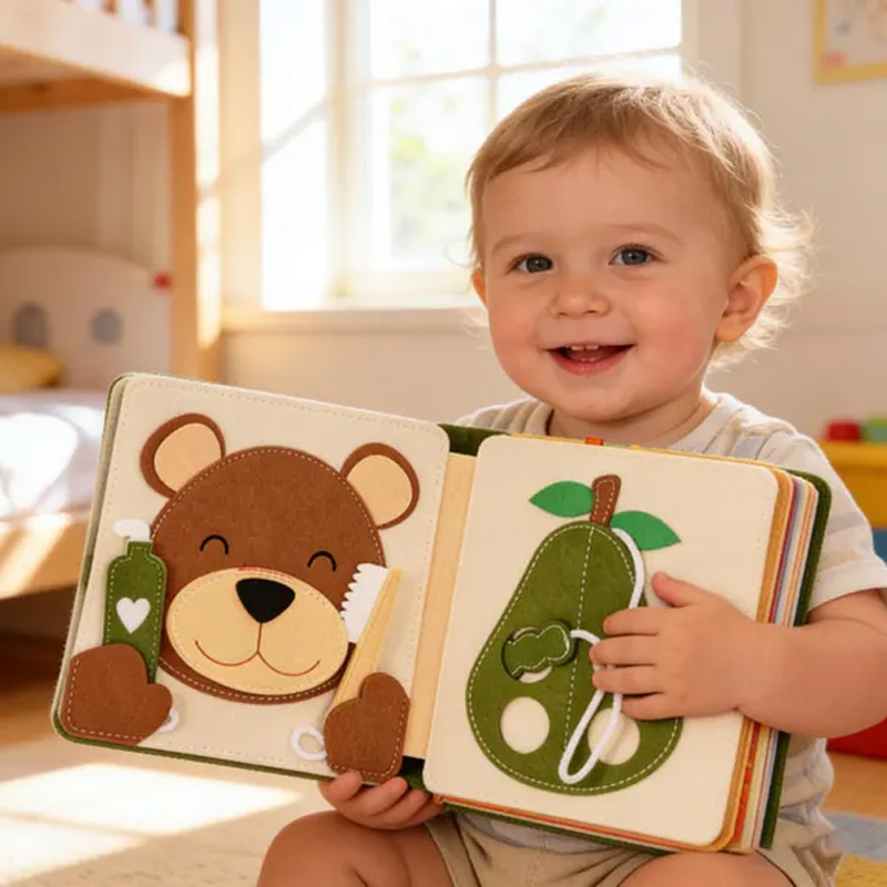 Personalized Forest Cottage Design Custom Name Educational Sensory Play Gift For Kids Handmade Felt Quiet Book