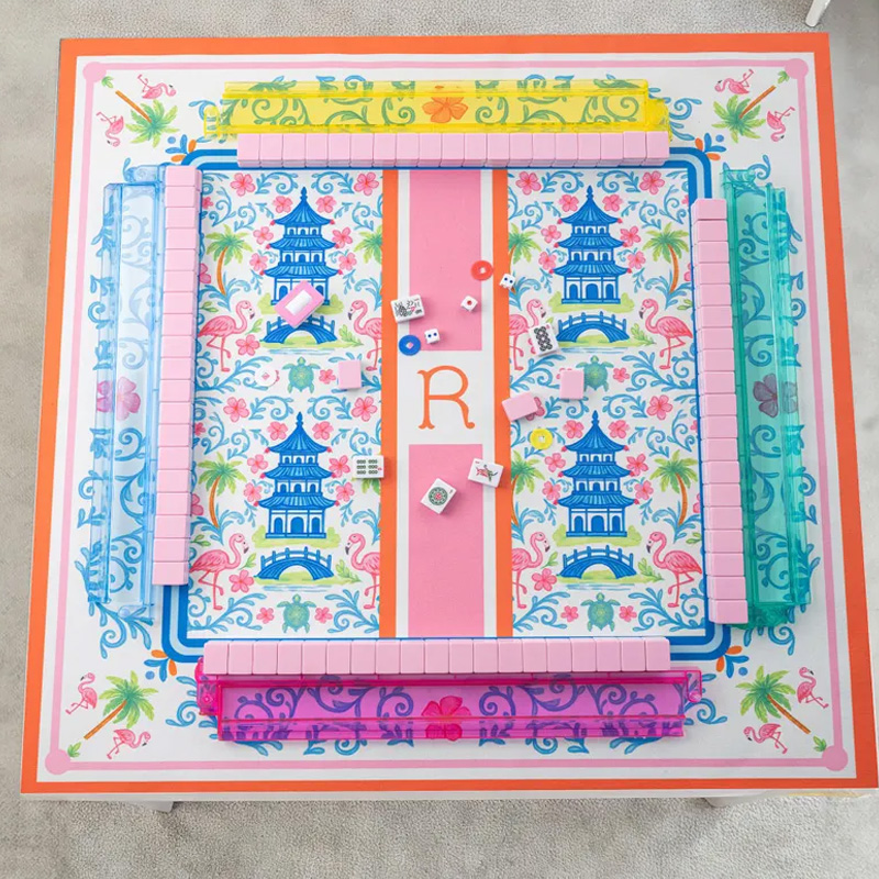 Personalized Floral Pattern Custom Name Waterproof Non Slip Table Protector Family Gift Mahjong Mat