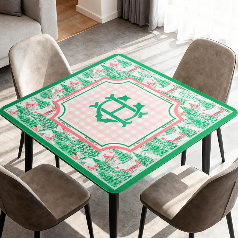 Personalized Green Floral Pattern Custom Name Waterproof Non Slip Table Protector Gift Mahjong Mat