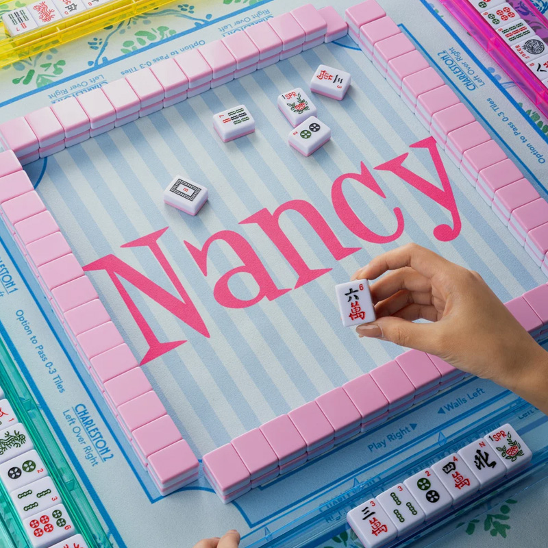 Personalized Floral Design Non-Slip Mahjong Mat with Vine Monogram Name and Storage Bag Mahjong Night Birthday Gift for Mahjong Lovers