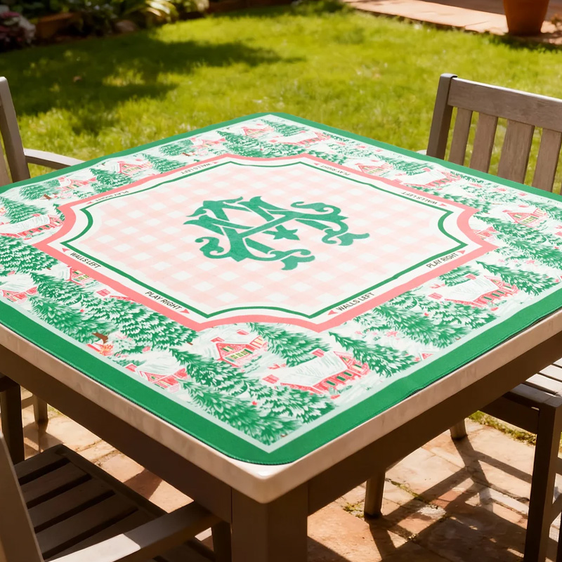Personalized Chinoiserie Pine Cottage Print Mahjong Mat with Monogram Game Accessory Christmas Birthday Gift for Mahjong Lovers