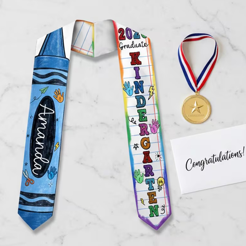 Personalized Kindergarten Graduation Custom Name Year Colorful Alphabet Pattern Cute Student Gift Graduation Stole