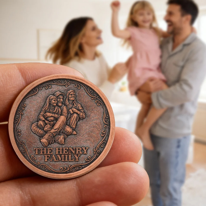 Personalized Family Photo Retro Commemorative Coin with Text Birthday Anniversary Daily Use Gift for Family