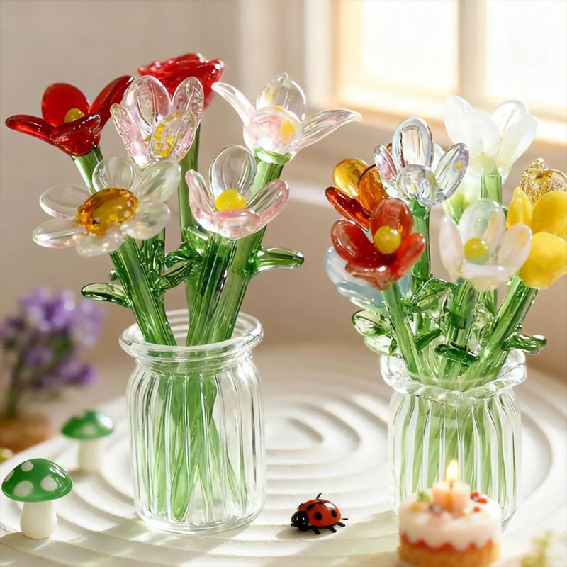 Handmade Glass Flower Bouquet Gift Eternal Bloom Home Office Decoration Friendship Keepsake Mother's Day Gift