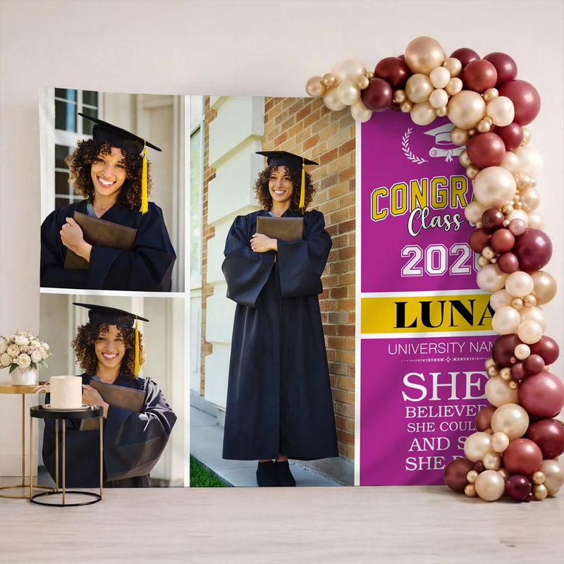 Personalized 3 Photos Multicolor Graduation Tapestry Banner with Name and Year Unique Graduation Party Gift for Graduates Families Friends