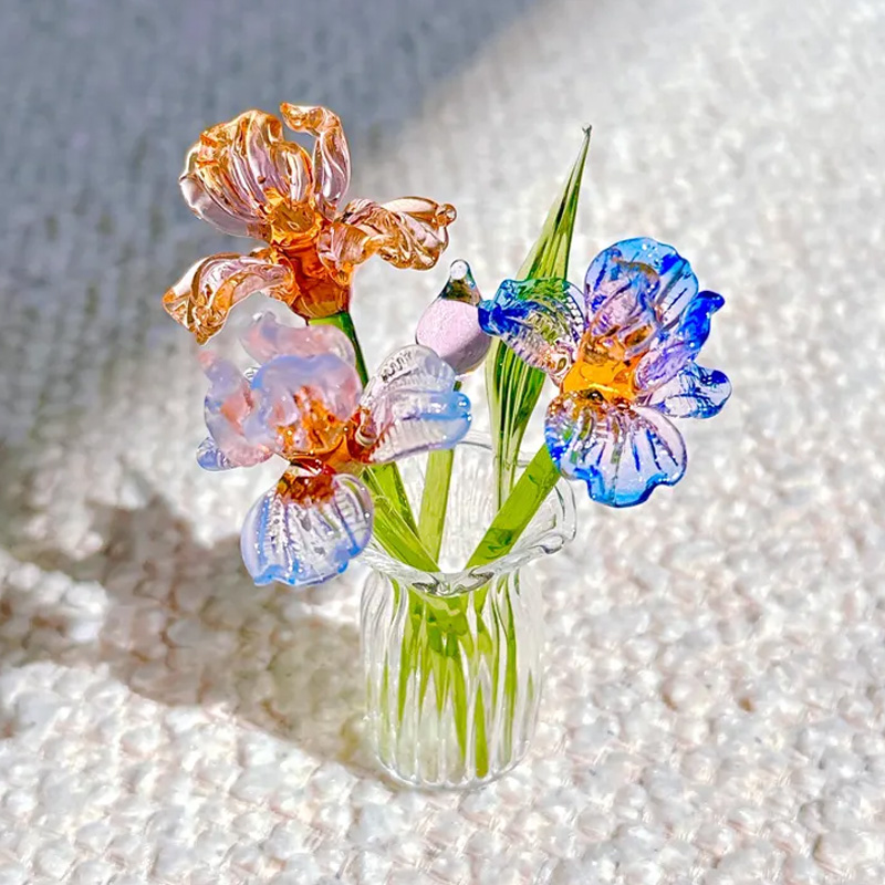 Hand Colorful Handmade Mini Glass Flower Bouquet Gift for Mom Birthday Anniversary Home Decoration