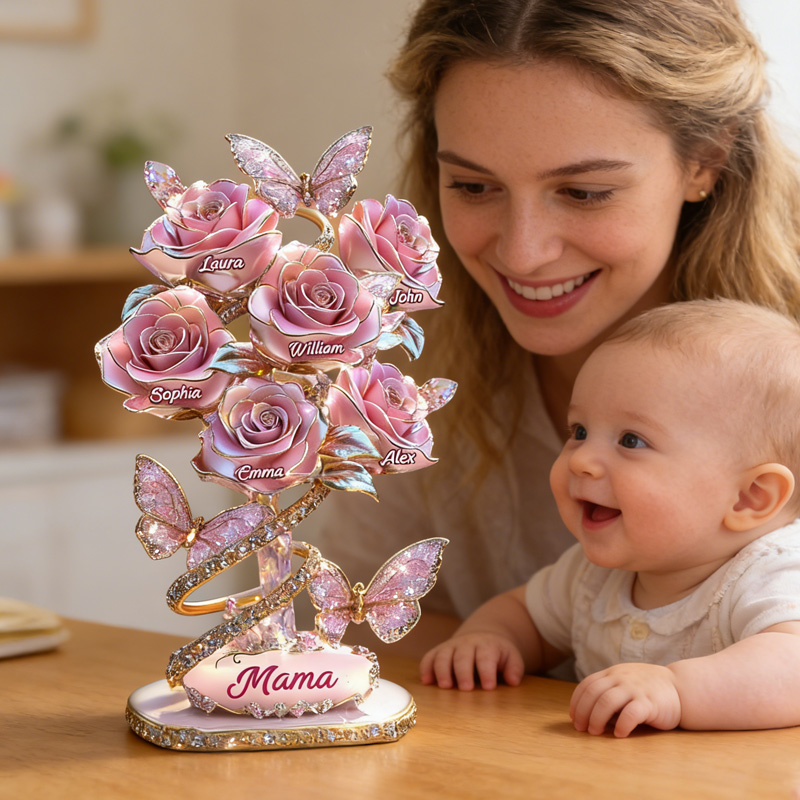 Personalized Colorful Rose Flower Butterfly Light Gift with Names for Mom Birthday Anniversary Personalized Mother Custom Shaped Acrylic Plaque