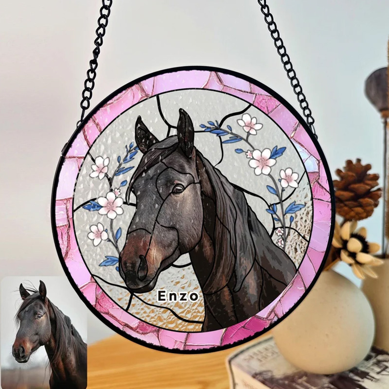 Personalized Pet Portrait Window Hanging Gift For Pet Lover Custom Pet Memorial Glass Art Suncatcher