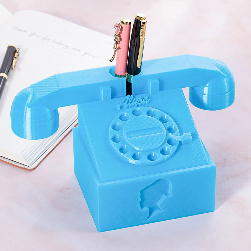 Personalized 3D Pink Doll Inspired Telephone Design Brush Holder with Name Desk Decoration Birthday Gift for Girls Kids