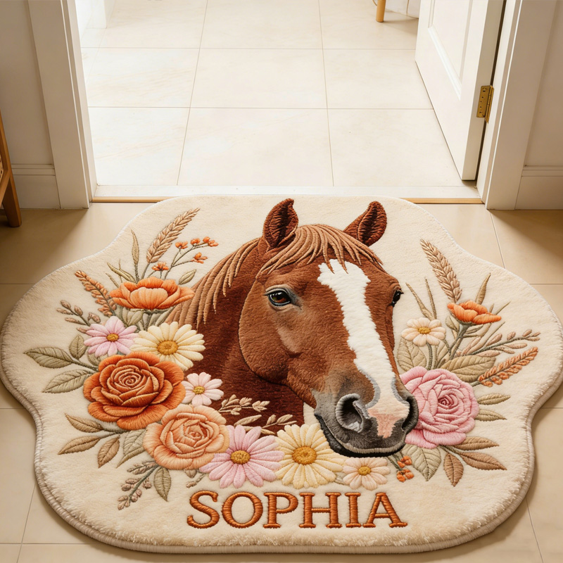 Personalized Horse Lover Floral Decor Gift For Kids Equestrian Pony Animal Print Bedroom Playroom Rug  Gift for Equestrian Riding Lovers Hourse Lover Gifts